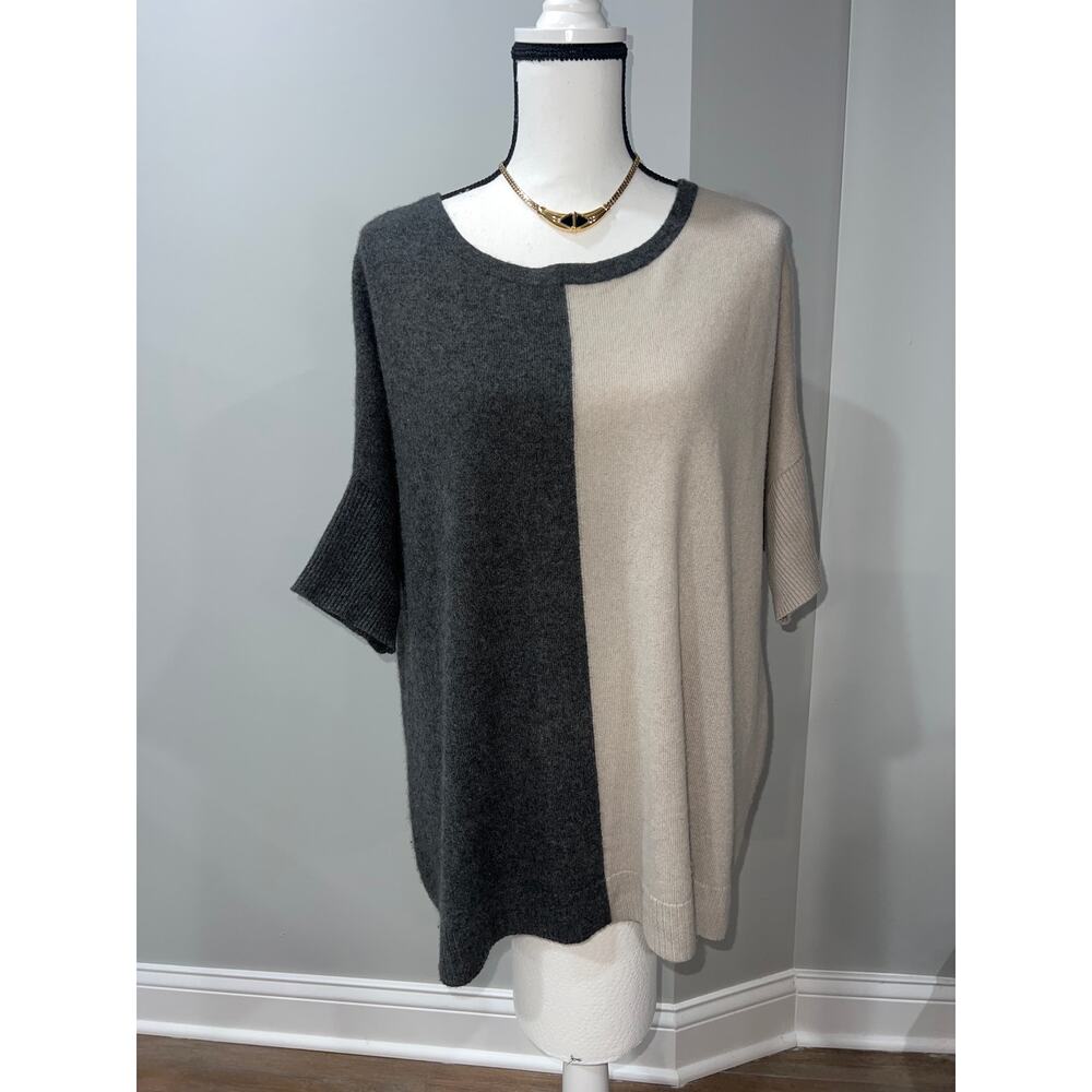 Philosophy 100% Cashmere Colorblock Sweater Poncho S/M Gray & Taupe. Sale!!!